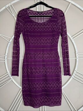 GUESS Los Angeles Purple Lace Long Sleeve Bodycon Dress